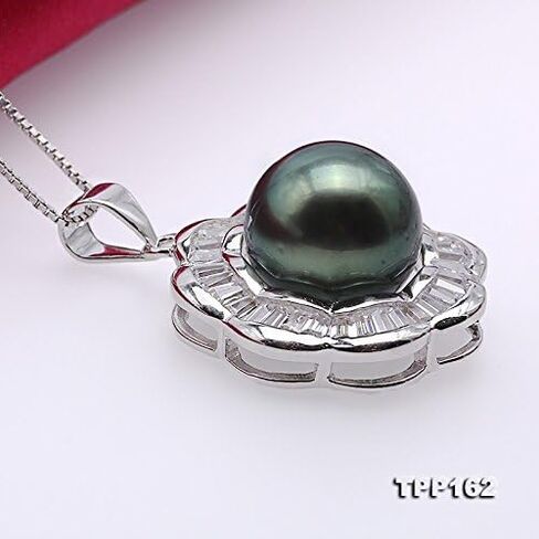 قلادة JYX من اللؤلؤ مقاس 11.5 ملم قلادة من لؤلؤ تاهيتي باللون الأخضر الطاووس من الفضة الإسترليني عيار 925 in Kuwait