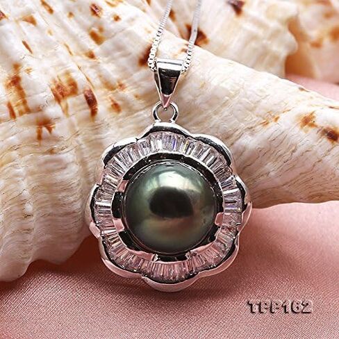 قلادة JYX من اللؤلؤ مقاس 11.5 ملم قلادة من لؤلؤ تاهيتي باللون الأخضر الطاووس من الفضة الإسترليني عيار 925 in Kuwait