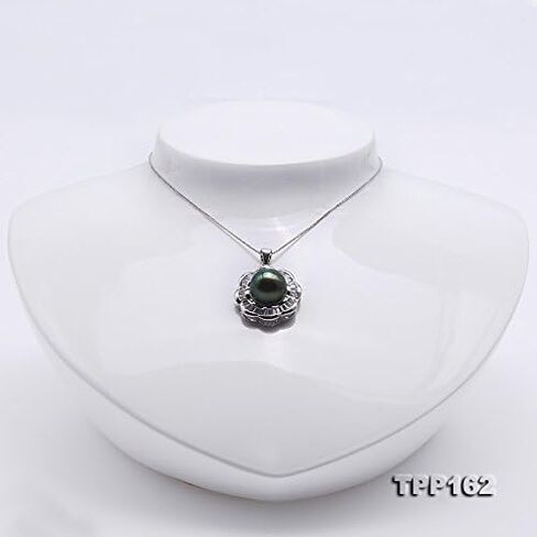 قلادة JYX من اللؤلؤ مقاس 11.5 ملم قلادة من لؤلؤ تاهيتي باللون الأخضر الطاووس من الفضة الإسترليني عيار 925 in Kuwait