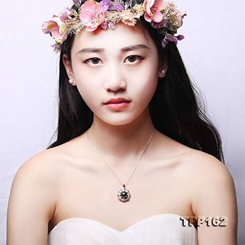 قلادة JYX من اللؤلؤ مقاس 11.5 ملم قلادة من لؤلؤ تاهيتي باللون الأخضر الطاووس من الفضة الإسترليني عيار 925 in Kuwait