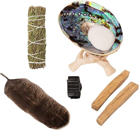 Spiritual Items - Juniper Smudge Stick ~ Abalone Shell for Smudging ~ Palo Santo Sticks ~ 2 inchTripod Stand ~ 8 inch Feather and White Sand in Saudi Arabia
