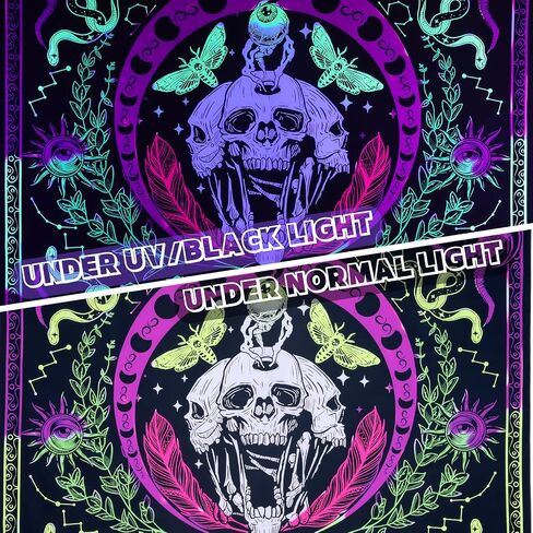 vaoruteng Skull Blacklight Tapestry, UV Reactive Skeleton Wall Tapestries, Glow In The Dark Party Backdrop, Black Light Trippy Psychedelic Space Neon Cool Posters For Bedroom Décor in Saudi Arabia