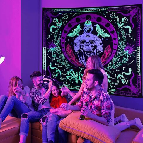 vaoruteng Skull Blacklight Tapestry, UV Reactive Skeleton Wall Tapestries, Glow In The Dark Party Backdrop, Black Light Trippy Psychedelic Space Neon Cool Posters For Bedroom Décor in Saudi Arabia