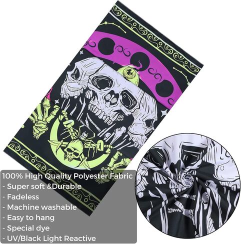 vaoruteng Skull Blacklight Tapestry, UV Reactive Skeleton Wall Tapestries, Glow In The Dark Party Backdrop, Black Light Trippy Psychedelic Space Neon Cool Posters For Bedroom Décor in Saudi Arabia