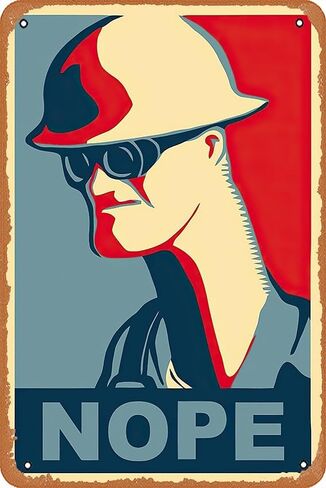 لافتة ديكور للحائط - قلعة الفريق 2 - ملصق المهندس Nope.avi - لافتة معدنية ذات مظهر عتيق مقاس 8 × 12 بوصة، بار، زخرفة فنية على شكل كهف للرجال in Kuwait
