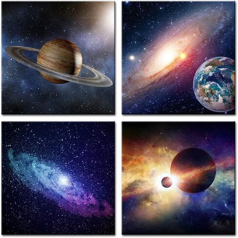 Wieco Art Giclee Canvas Prints Wall Art Space Pictures for Bedroom Home Decorations Universal Magic Power Modern 4 Panels Contemporary Star Sky Pictures Astronomy Artwork in Saudi Arabia