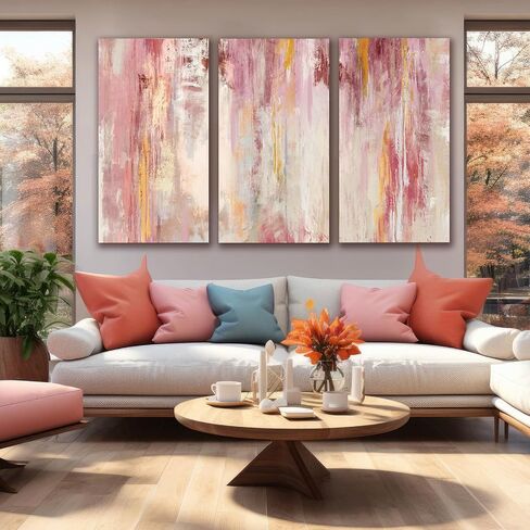 Kureful مجردة جدار الفن ديكور جدار كبير الوردي الفني 20 "× 40" صور لوحات ذهبية لغرفة النوم غرفة المعيشة مكتب قماش يطبع in Kuwait
