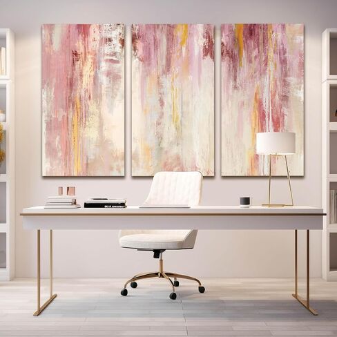 Kureful مجردة جدار الفن ديكور جدار كبير الوردي الفني 20 "× 40" صور لوحات ذهبية لغرفة النوم غرفة المعيشة مكتب قماش يطبع in Kuwait