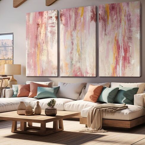 Kureful مجردة جدار الفن ديكور جدار كبير الوردي الفني 20 "× 40" صور لوحات ذهبية لغرفة النوم غرفة المعيشة مكتب قماش يطبع in Kuwait