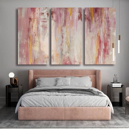 Kureful مجردة جدار الفن ديكور جدار كبير الوردي الفني 20 "× 40" صور لوحات ذهبية لغرفة النوم غرفة المعيشة مكتب قماش يطبع in Kuwait