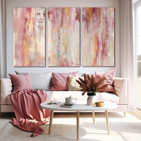 Kureful مجردة جدار الفن ديكور جدار كبير الوردي الفني 20 "× 40" صور لوحات ذهبية لغرفة النوم غرفة المعيشة مكتب قماش يطبع in Kuwait