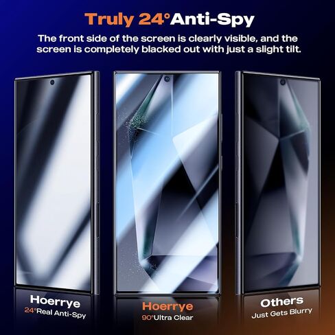 Hoerrye S24 Ultra واقي شاشة للخصوصية عبوتين [فتح بصمة الإصبع بنسبة 100%] [أداة إزالة الغبار التلقائي سهلة التركيب] 24 درجة مضادة للتجسس، صديقة للحافظة، زجاج مقسى 9H لهاتف Samsung Galaxy S24 Ultra in Saudi Arabia