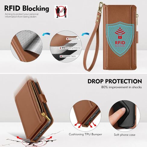 Antsturdy Samsung Galaxy S22+/S22 Plus case Wallet with Card Holder for Women Men,Galaxy S22+/S22 Plus Phone case RFID Blocking PU Leather Flip Cover with Strap Zipper Credit Card Slots,Beige in Saudi Arabia