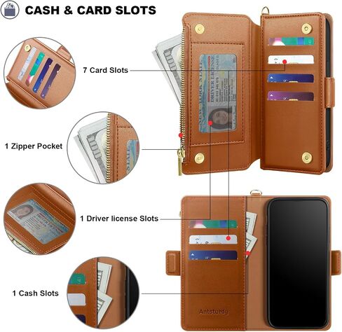 Antsturdy Samsung Galaxy S22+/S22 Plus case Wallet with Card Holder for Women Men,Galaxy S22+/S22 Plus Phone case RFID Blocking PU Leather Flip Cover with Strap Zipper Credit Card Slots,Beige in Saudi Arabia