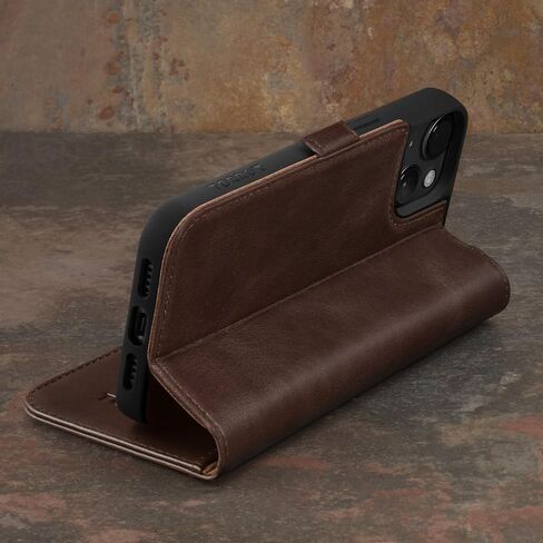 TORRO Leather Case Compatible with iPhone 15 Plus – Premium Leather Wallet Case with Kickstand and Card Slots - Dark Brown in Saudi Arabia