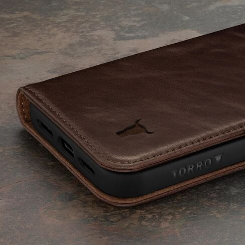 TORRO Leather Case Compatible with iPhone 15 Plus – Premium Leather Wallet Case with Kickstand and Card Slots - Dark Brown in Saudi Arabia