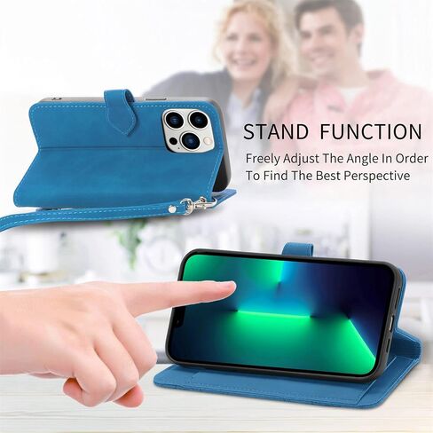 Google Pixel 7 Wallet Case Zipper Pocket with Card Holder Slot Magnetic Closure Lanyard Flip Cover for Pixel 7 - Blue in Saudi Arabia