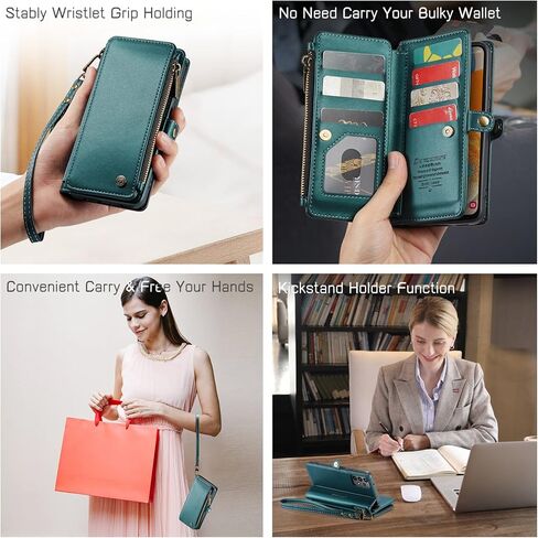 حافظة حماية لهاتف سامسونج جالاكسي A23 5G/4G، 【حجب RFID】 حافظة لهاتف سامسونج A23 5G للنساء والرجال، حافظة هاتف بحزام قلاب مغناطيسي بسحاب وحامل بطاقات لهاتف جالاكسي A23 5G، أزرق وأخضر in Kuwait