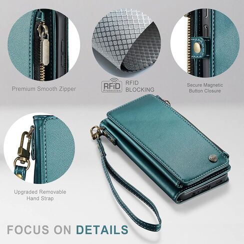 حافظة حماية لهاتف سامسونج جالاكسي A23 5G/4G، 【حجب RFID】 حافظة لهاتف سامسونج A23 5G للنساء والرجال، حافظة هاتف بحزام قلاب مغناطيسي بسحاب وحامل بطاقات لهاتف جالاكسي A23 5G، أزرق وأخضر in Kuwait
