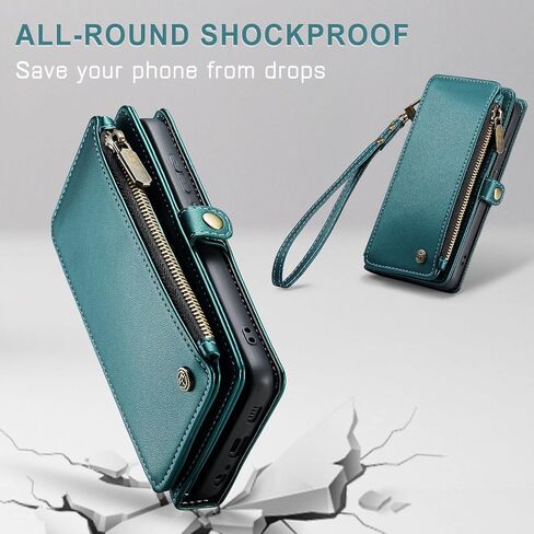 حافظة حماية لهاتف سامسونج جالاكسي A23 5G/4G، 【حجب RFID】 حافظة لهاتف سامسونج A23 5G للنساء والرجال، حافظة هاتف بحزام قلاب مغناطيسي بسحاب وحامل بطاقات لهاتف جالاكسي A23 5G، أزرق وأخضر in Kuwait