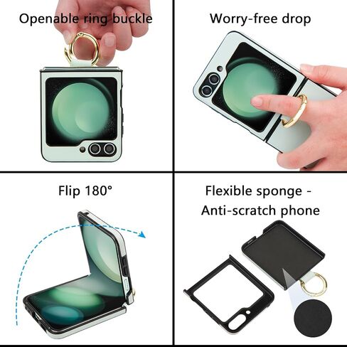 for Samsung Galaxy Z Flip 5 Case, PU+ABS Ultra-Thin Anti-Scratches Shockproof Phone Case for Z Flip 5, Support Wireless Charging, Protective Phone Case with Ring for Women&Men, Green in Saudi Arabia