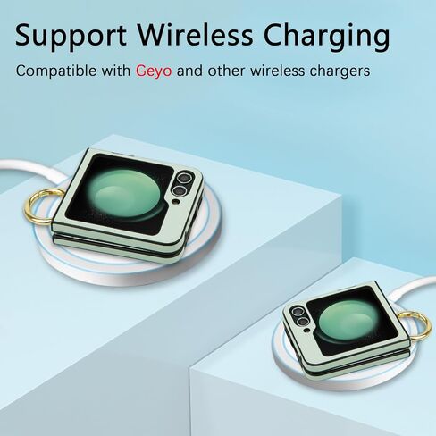 for Samsung Galaxy Z Flip 5 Case, PU+ABS Ultra-Thin Anti-Scratches Shockproof Phone Case for Z Flip 5, Support Wireless Charging, Protective Phone Case with Ring for Women&Men, Green in Saudi Arabia