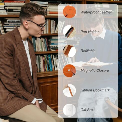 مجلة CAGIE الجلدية للرجال مقاس A5 مذكرات يومية مبطنة للكتابة مع 256 صفحة دفتر يوميات قابل لإعادة الملء مع صندوق هدايا، أسود in Kuwait