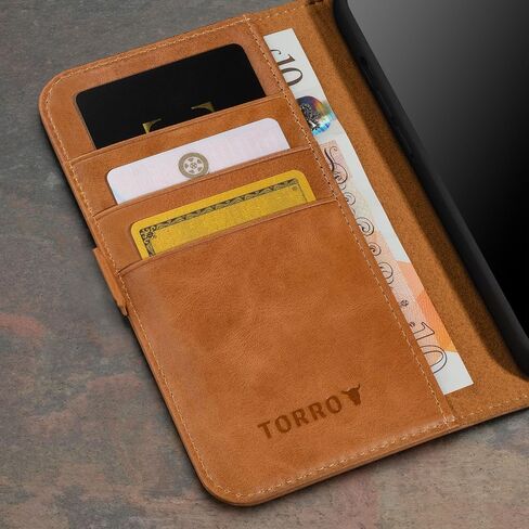 TORRO Leather Case Compatible with iPhone 15 Plus – Premium Leather Wallet Case with Kickstand and Card Slots - Dark Brown in Saudi Arabia