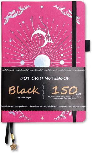 BUKE Dotted Journal - ورق أسود 150 جرامًا للمتر المربع - تخطيط DOT GRID 5 * 5 مم 160 صفحة - دفتر رسم بغلاف مقوى من جلد البولي يوريثان مقاس A5 (أحمر وردي) in Kuwait