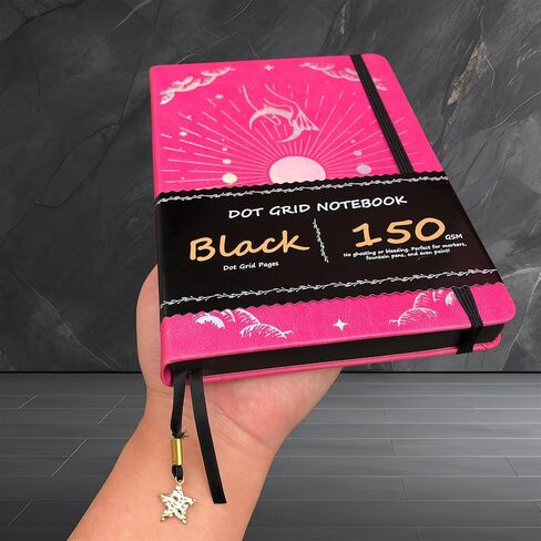 BUKE Dotted Journal - ورق أسود 150 جرامًا للمتر المربع - تخطيط DOT GRID 5 * 5 مم 160 صفحة - دفتر رسم بغلاف مقوى من جلد البولي يوريثان مقاس A5 (أحمر وردي) in Kuwait