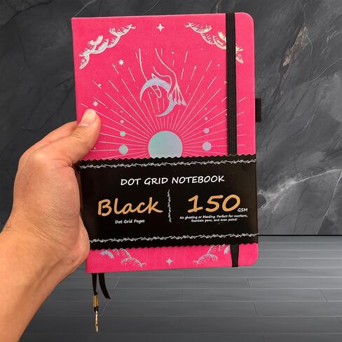 BUKE Dotted Journal - ورق أسود 150 جرامًا للمتر المربع - تخطيط DOT GRID 5 * 5 مم 160 صفحة - دفتر رسم بغلاف مقوى من جلد البولي يوريثان مقاس A5 (أحمر وردي) in Kuwait