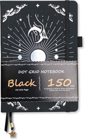 BUKE Dotted Journal - ورق أسود 150 جرامًا للمتر المربع - تخطيط DOT GRID 5 * 5 مم 160 صفحة - دفتر رسم بغلاف مقوى من جلد البولي يوريثان مقاس A5 (أحمر وردي) in Kuwait