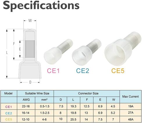 QIANRENON 300pcs Closed End Crimp Connectors 22-16 AWG Aluminum Core Quick Connector Crimp Cap Wire End Terminals (CE1) in Saudi Arabia