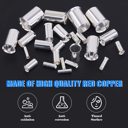 Glarks 380Pcs 8 Sizes AWG 12 10 8 6 4 2 1 2/0 Wire Ferrules Kit Silver Plated Copper Crimp Connector Non Insulated Ferrules Pin Cord End Terminals Assortment Kit in Saudi Arabia