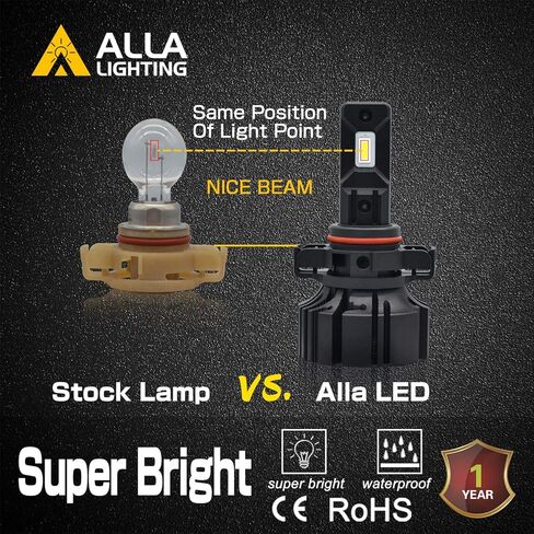 مصابيح Alla Lighting C-HR Vision 12276 2504 PSX24W LED لمصابيح الضباب Xtreme Super Bright 6000 Lumens CSP-SMD ترقية، 6000K زينون أبيض in Kuwait