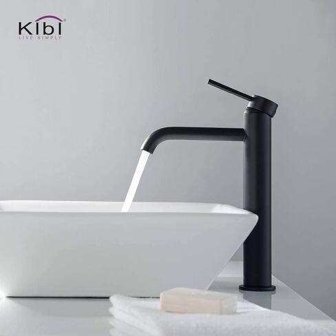 صنبور دائري بمقبض واحد من النحاس الصلب KIBI KBF1009 لحوض الحمام مع تصريف منبثق | صنبور صنبور ذو قوس عالٍ (أسود غير لامع) in Kuwait