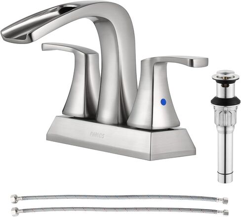 PARLOS Waterfall Spout 2 Handles Bathroom Faucet with Metal Pop-up Drain and Faucet Supply Lines, Oil Rubbed Bronze, Doris 14069 in Saudi Arabia