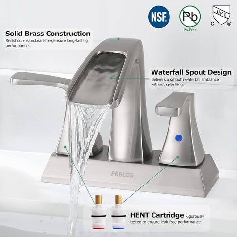 PARLOS Waterfall Spout 2 Handles Bathroom Faucet with Metal Pop-up Drain and Faucet Supply Lines, Oil Rubbed Bronze, Doris 14069 in Saudi Arabia