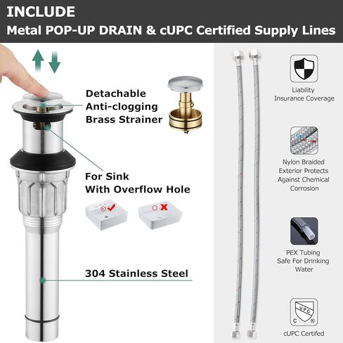 PARLOS Waterfall Spout 2 Handles Bathroom Faucet with Metal Pop-up Drain and Faucet Supply Lines, Oil Rubbed Bronze, Doris 14069 in Saudi Arabia