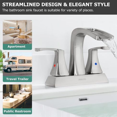 PARLOS Waterfall Spout 2 Handles Bathroom Faucet with Metal Pop-up Drain and Faucet Supply Lines, Oil Rubbed Bronze, Doris 14069 in Saudi Arabia