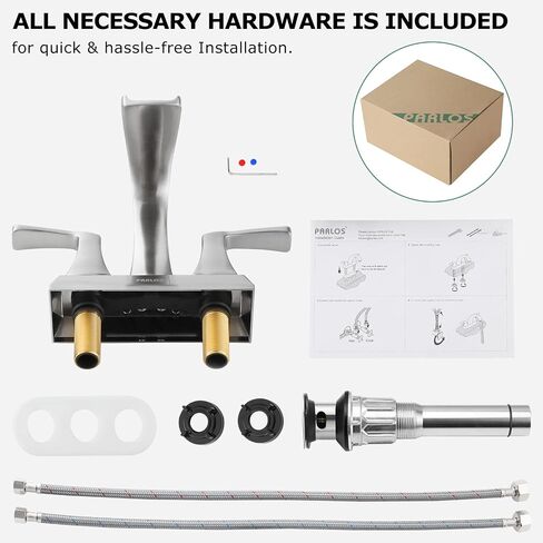 PARLOS Waterfall Spout 2 Handles Bathroom Faucet with Metal Pop-up Drain and Faucet Supply Lines, Oil Rubbed Bronze, Doris 14069 in Saudi Arabia