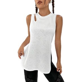 SweatyRocks Women's Sleeveless Cut Out Asymmetrical Hem Sports Tank Top Lightweight Workout Shirt for Athletic Yoga Running