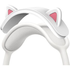 Compatible with Airpods Max Case Cute Creative Funny Personality Cat Ear Shape Anti-Scratch Protective Cover (White)