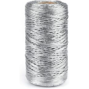 jijAcraft 328 Feet Silver String Twine - 1.5mm Metallic Thread Gift Wrapping - 16Ply Inelastic Macrame Glitter Silver Cord for Christmas Halloween Crafting DIY Presents Wrapping Decoration