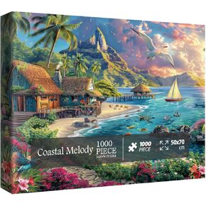 Beach Ocean Puzzles for Adults 1000 Pieces Nature, Summer Hawaii Landscape Scenic Jigsaw Puzzles, Bird Plant Flower Fish Sea Turtle Scenery Puzzle