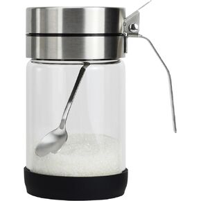 Glass Condiment Jars with Stainless Steel Lids and Spoons for Serving & Storing Sugar Spice Salt Seasoning in Home Kitchen Coffee Bar Restaurant, Container Capacity 450ml/14.5oz