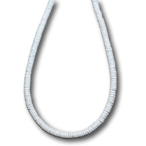 Mens and Womens Tropical Jewelry Summer Beach Surfer Necklace From the Philippines, Polished Smooth White Clam Heishe Ark Shells
