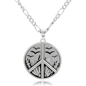 Vintage Silver Peace Sign Pendant Necklace for Women Retro Peace Hippie Necklace Sunflower Bird Grass Natural Plant Love Peace Symbol Charm Necklace Adjustable Chain Boho Y2K Jewelry Gift for Girls