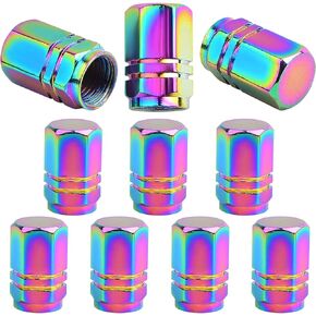 10 Pieces Hexagon Shape Universal Tire Valve Caps Alloy Tire Wheel Air Valve Stem Caps Covers for DIY Bikes Bicycle Motorcycles Cars Trucks SUV, Rainbow Color