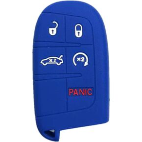 Silicone Keyless Entry Remote Key Fob Cover Case Fit for Jeep Grand Cherokee Dodge Challenger Charger Dart Durango Journey Chrysler 200 300 (Blue 5 Buttons)